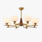 Lustra Chandelier en Noyer avec Globes en Verre Opale - Neutralighting