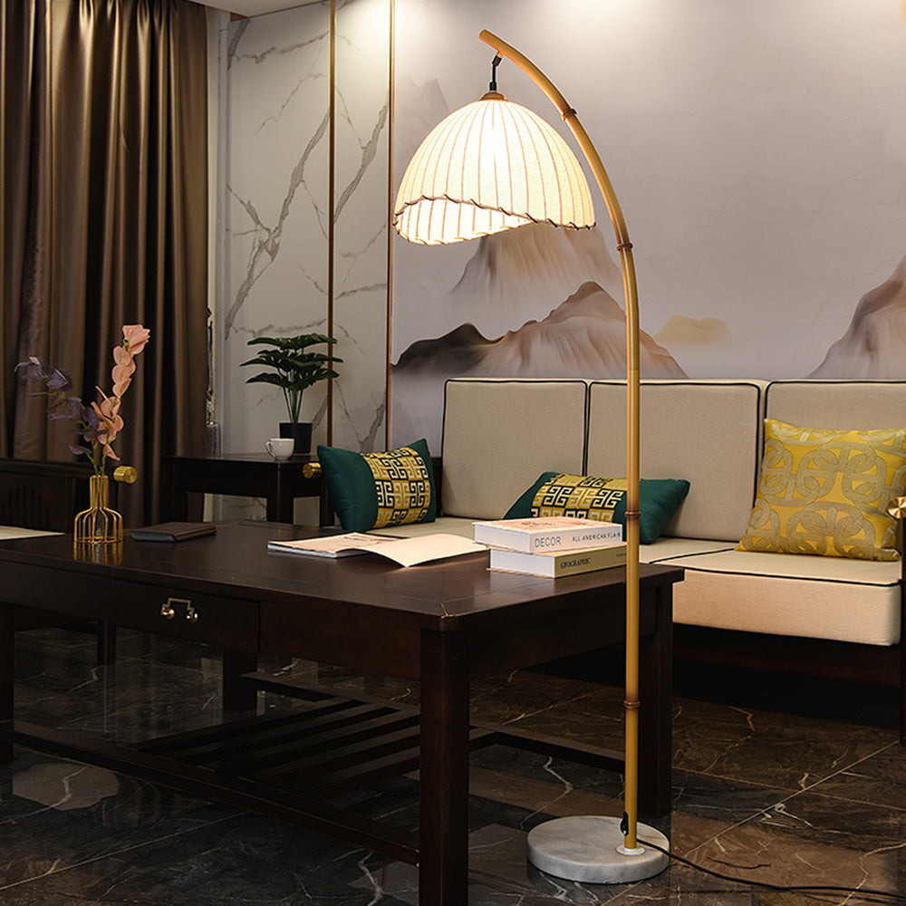 Muto Lampadaire Bambou Simple, Métal/Tissu, Blanc, Salon - Neutralighting
