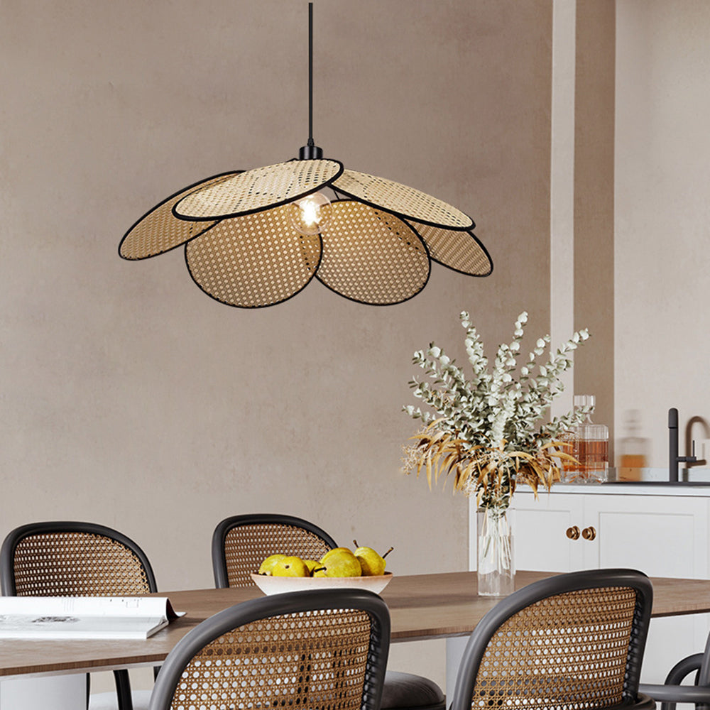 Ritta Suspension Fleur Moderne, Métal/Rotin, Noir/Blanc, Salon - Neutralighting