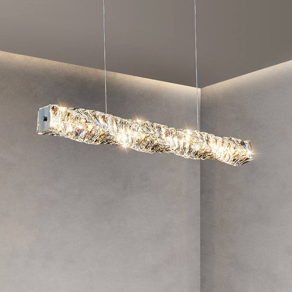 Kristy Suspension Linéaire Simple, Acier/Cristal, Or/Argent, Bar/Cuisine - Neutralighting