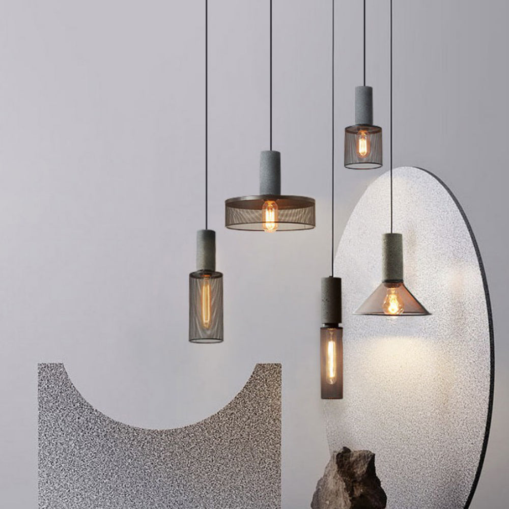 Arisha Suspension Cylindre Industriel, Métal/Ciment, Noir/Gris, Bar - Neutralighting