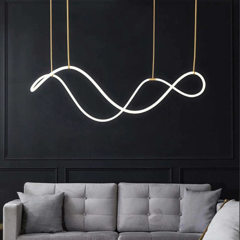 Xania Suspension Courbe/linéaire LED Postmoderne. Métal. Or/Noir. Salon - Neutralighting