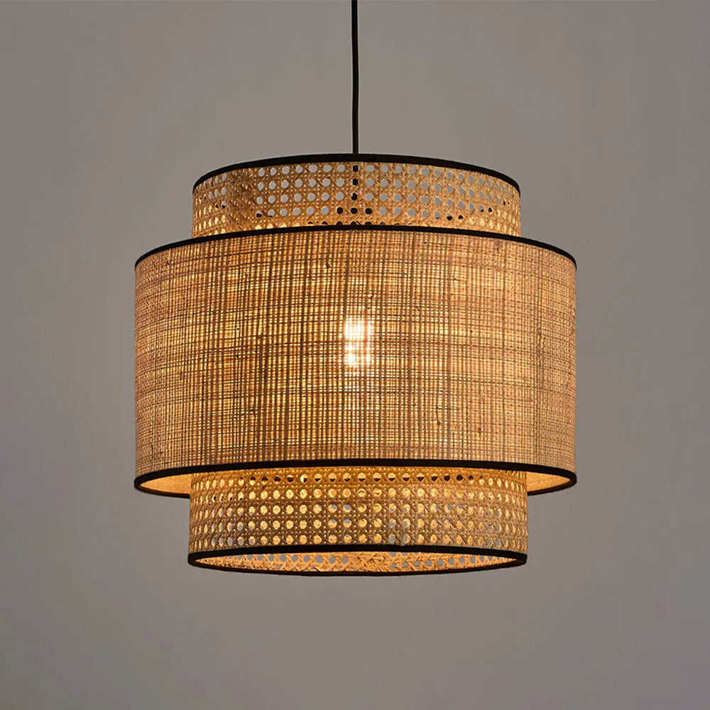 Ritta Suspension Cylindre Naturelle, Metal/Rotin, Bois, Salon - Neutralighting
