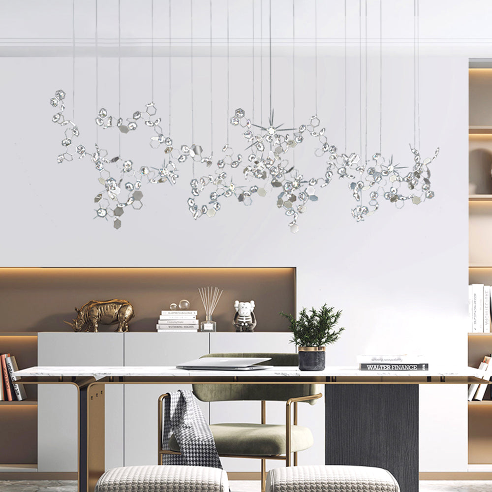 Olivia Supension Irrégulière Moderne, Métal/Cristal, Argent, Salle à Manger - Neutralighting
