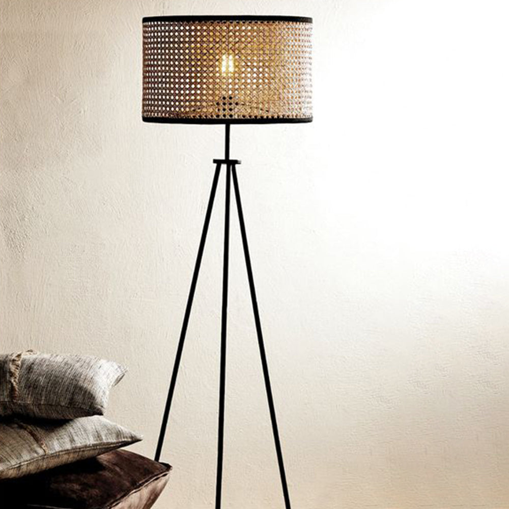 Ritta Lampadaire Trépied Moderne, Métal/Rotin, Bois, Salon - Neutralighting