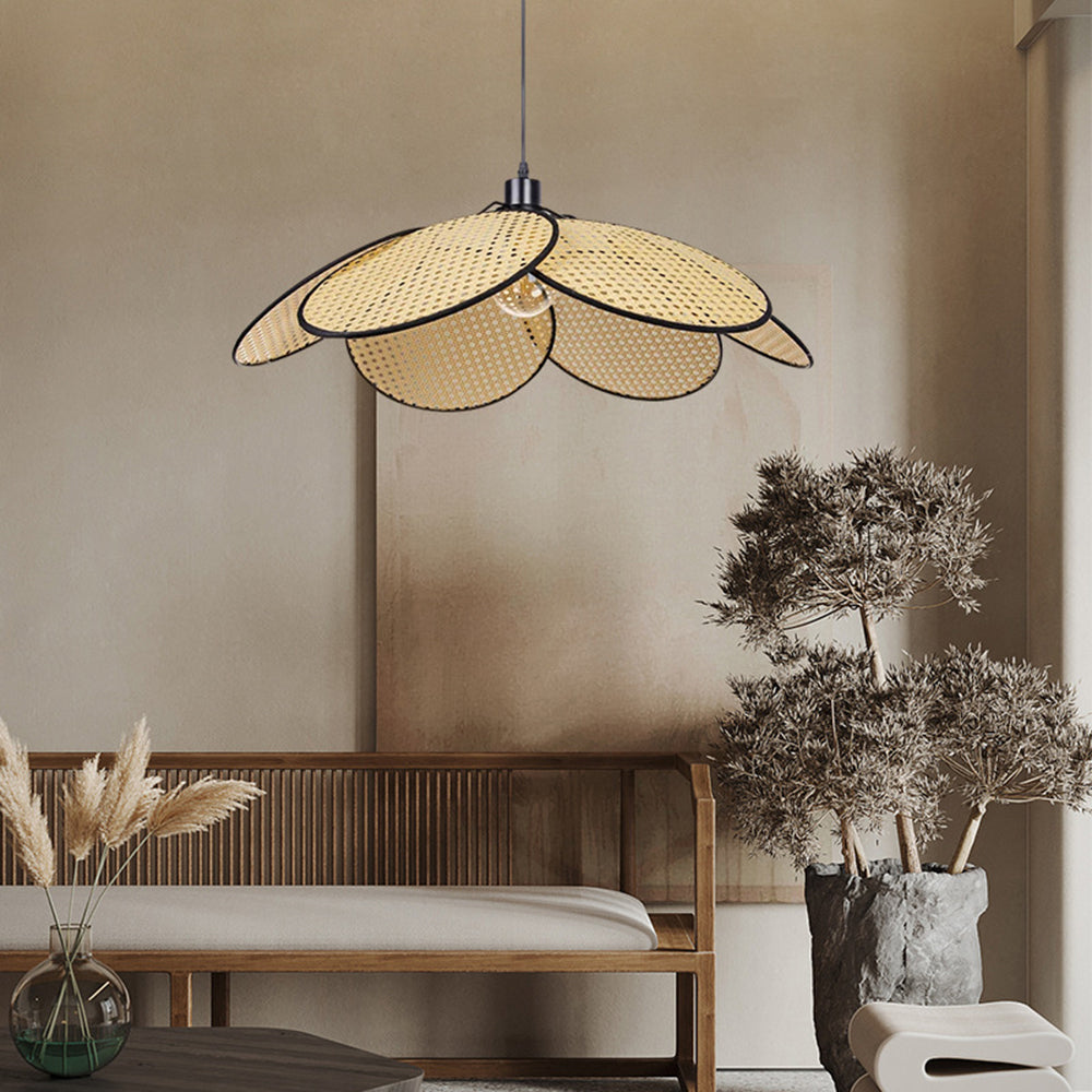 Ritta Suspension Fleur Moderne, Métal/Rotin, Noir/Blanc, Salon - Neutralighting