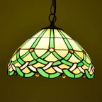Tiffany Vintage Ligne Gemmes Cône Suspension Verre Métal Salon - Neutralighting