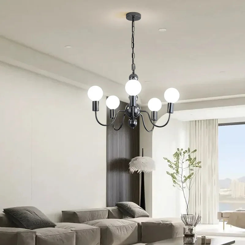 Valentina Lustre Médiéval LED Sphérique Noir Métal Salon - Neutralighting