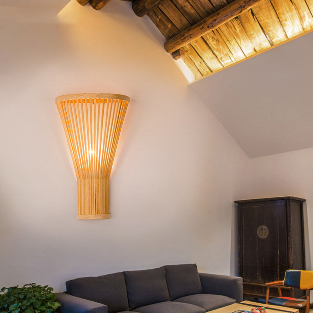 Muto LED Applique Murale Rotin Bambou Naturelle, Rotin/Acrylique, Chambre à Coucher - Neutralighting