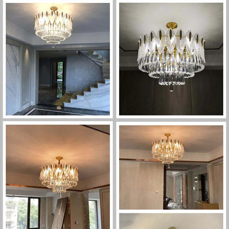 Kristy Lustre Plume Cristal, Métal/Cristal, Doré, Salon - Neutralighting