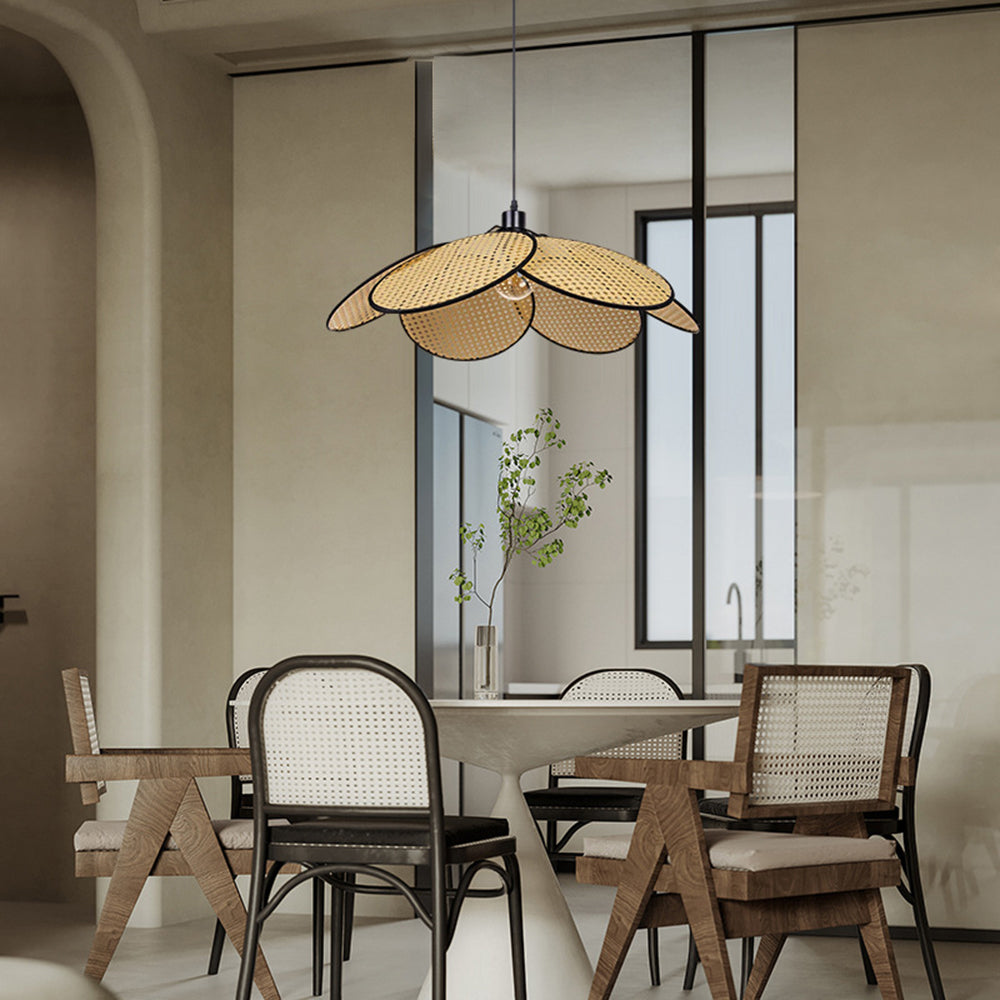 Ritta Suspension Fleur Moderne, Métal/Rotin, Noir/Blanc, Salon - Neutralighting