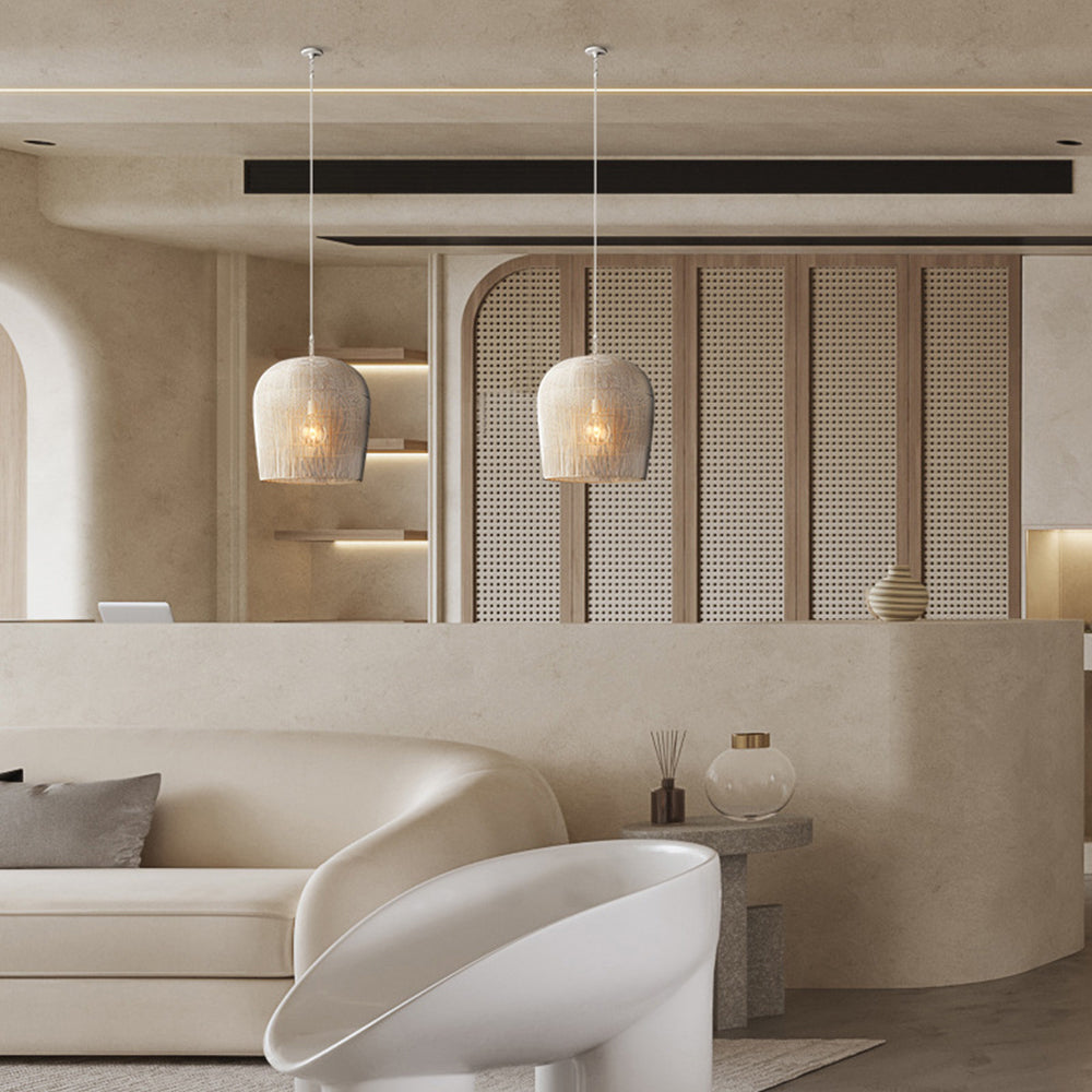 Ritta Suspension Cylindre Moderne, Metal/Rotin, Blanc/Noir, Salon - Neutralighting