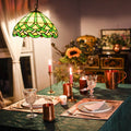Tiffany Vintage Ligne Gemmes Cône Suspension Verre Métal Salon - Neutralighting