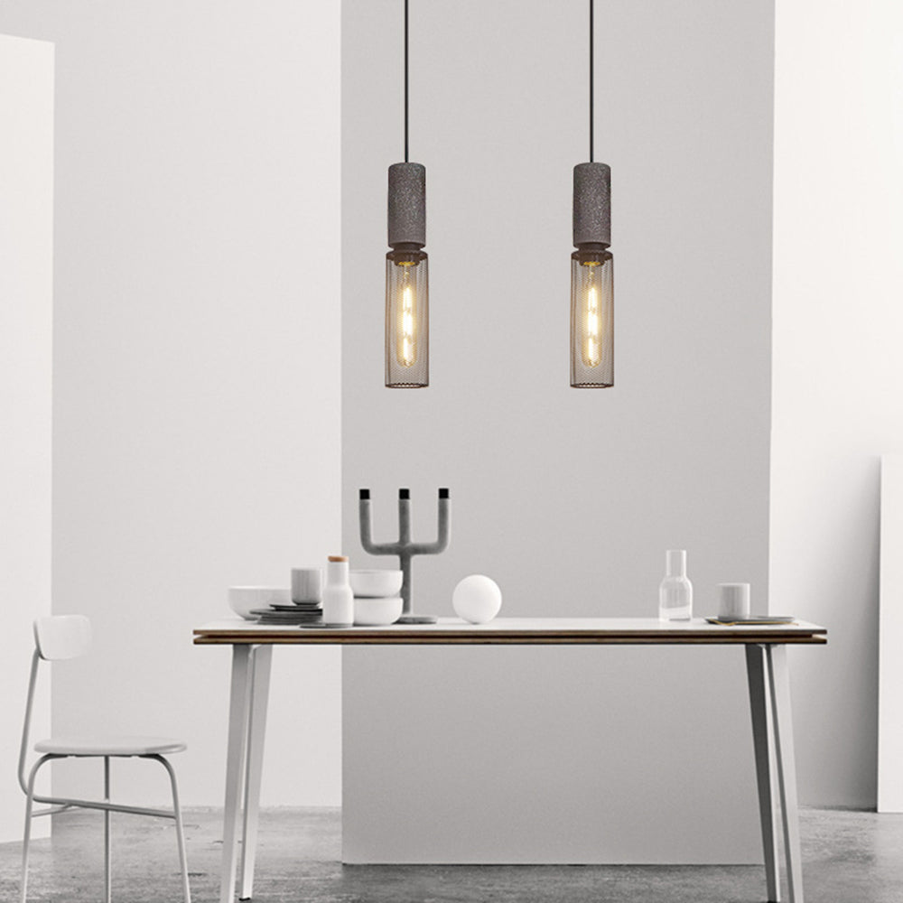 Arisha Suspension Cylindre Industriel, Métal/Ciment, Noir/Gris, Bar - Neutralighting