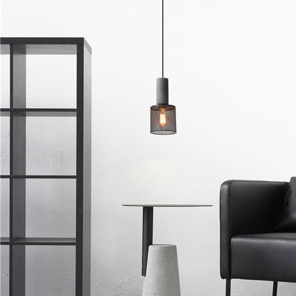 Arisha Suspension Cylindre Industriel, Métal/Ciment, Noir/Gris, Bar - Neutralighting