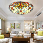 Tiffany Baroque Rond LED Plafonnier Verre Métal Chambre À Coucher - Neutralighting