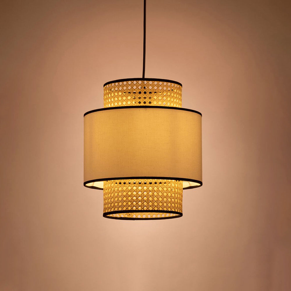 Ritta Suspension Cylindre Retro, Tissu, Beige, Salon - Neutralighting