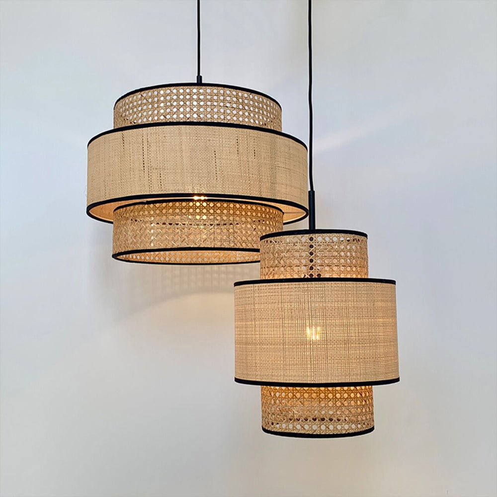 Ritta Suspension Cylindre Naturelle, Metal/Rotin, Bois, Salon - Neutralighting