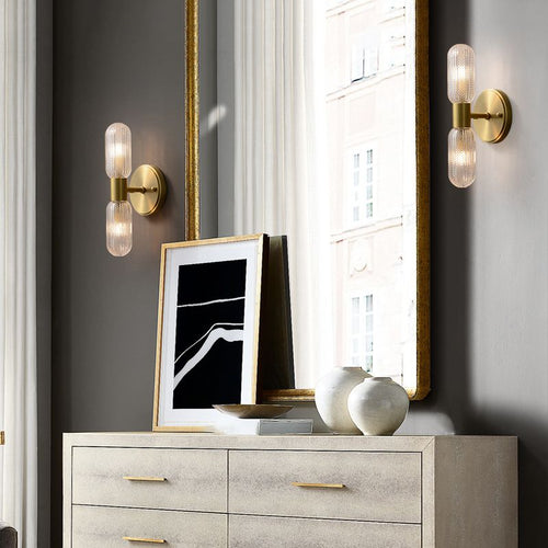 Valentina Applique Murale Luxe à Double Lumières, Métal/Verre, Or, Chambre - Neutralighting