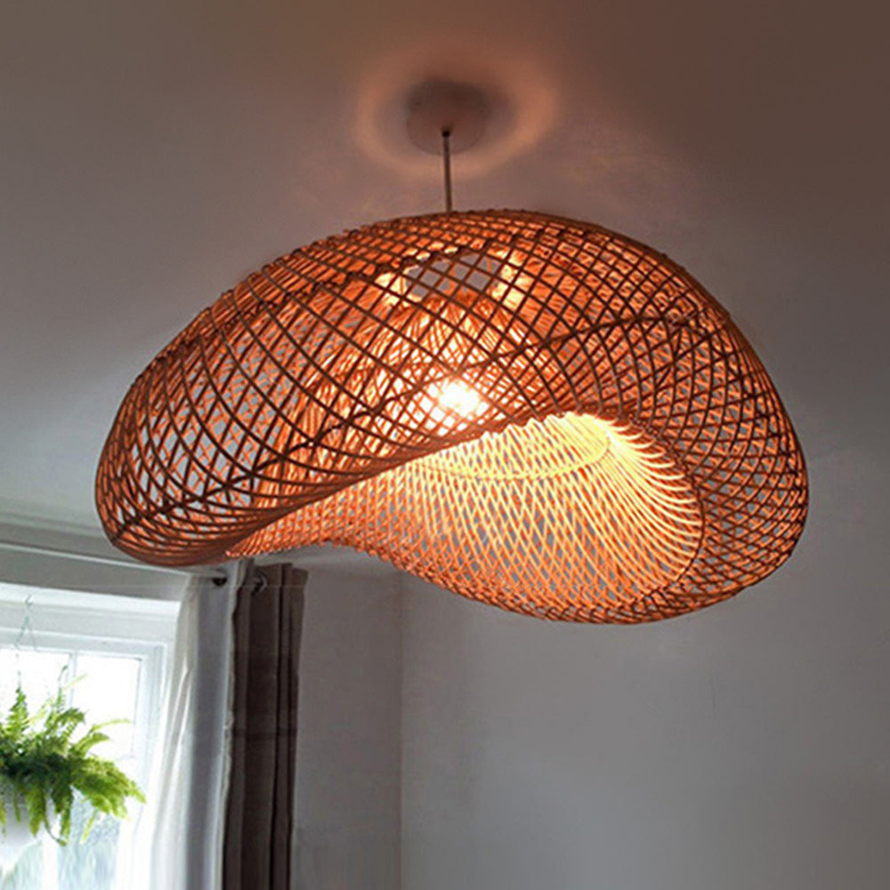 Ritta Suspension Dôme Rustique, Métal/Rotin, Marron, Salon/Café - Neutralighting