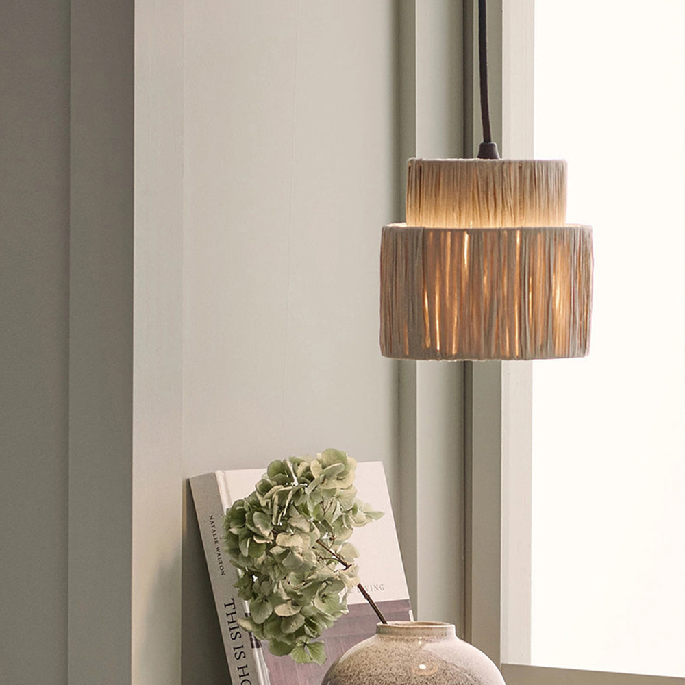 Ritta Rattam Suspension Ronde Simple, Métal/Rotin, Marron, Chambre à Coucher/Librairie - Neutralighting