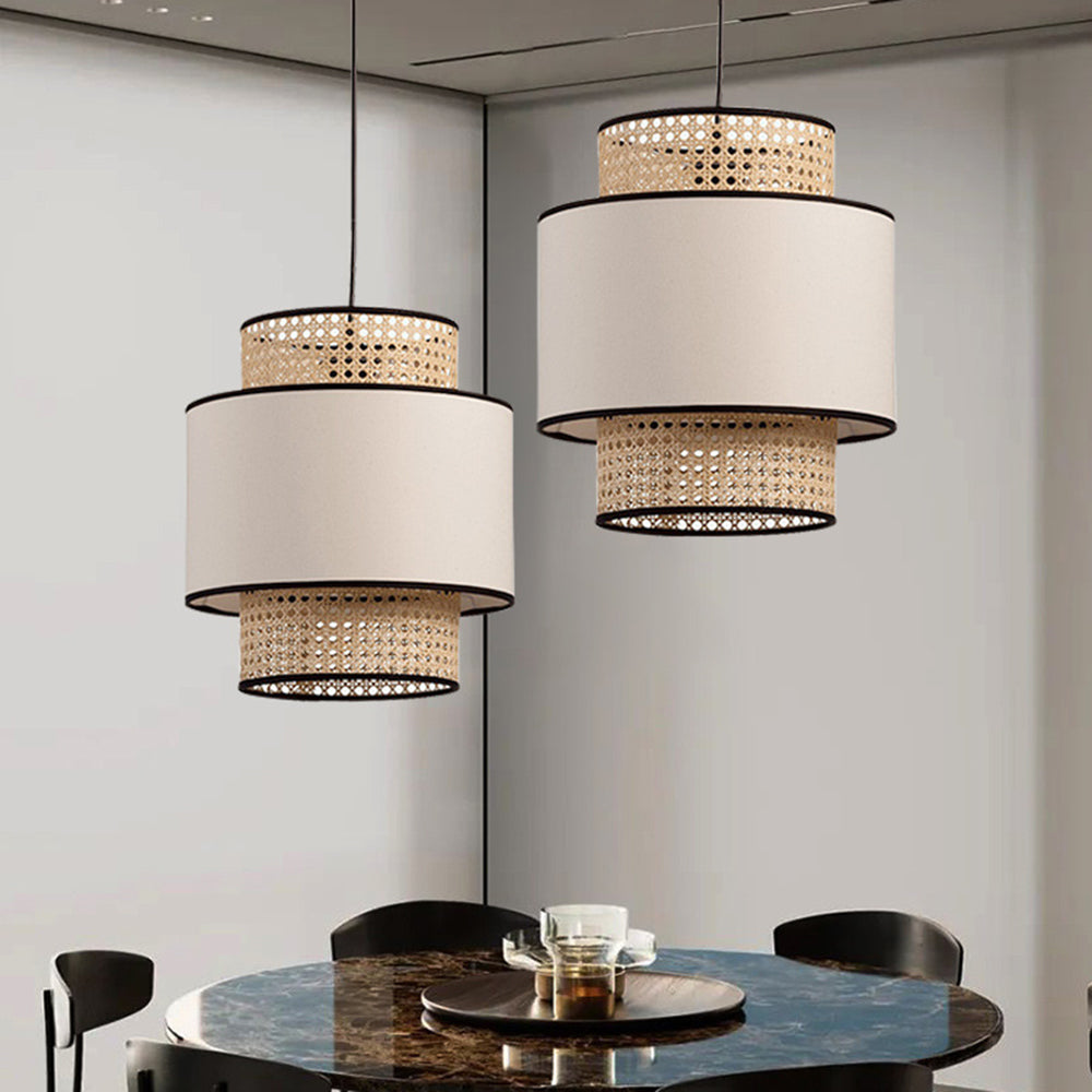 Ritta Suspension Cylindre Retro, Tissu, Beige, Salon - Neutralighting