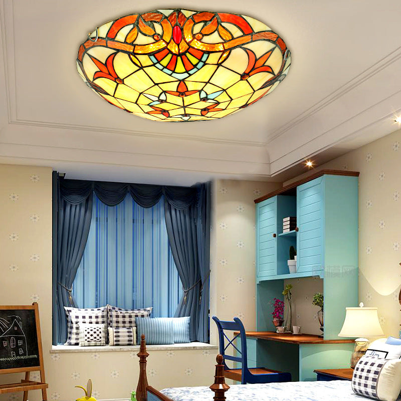 Tiffany Baroque Rond LED Plafonnier Verre Métal Chambre À Coucher - Neutralighting