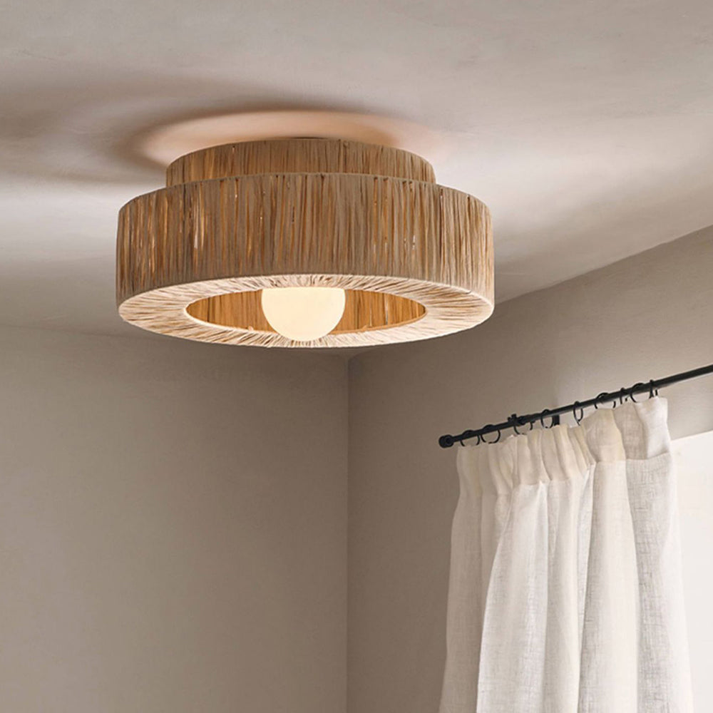 Ritta Rattam Suspension Ronde Simple, Métal/Rotin, Marron, Chambre à Coucher/Librairie - Neutralighting
