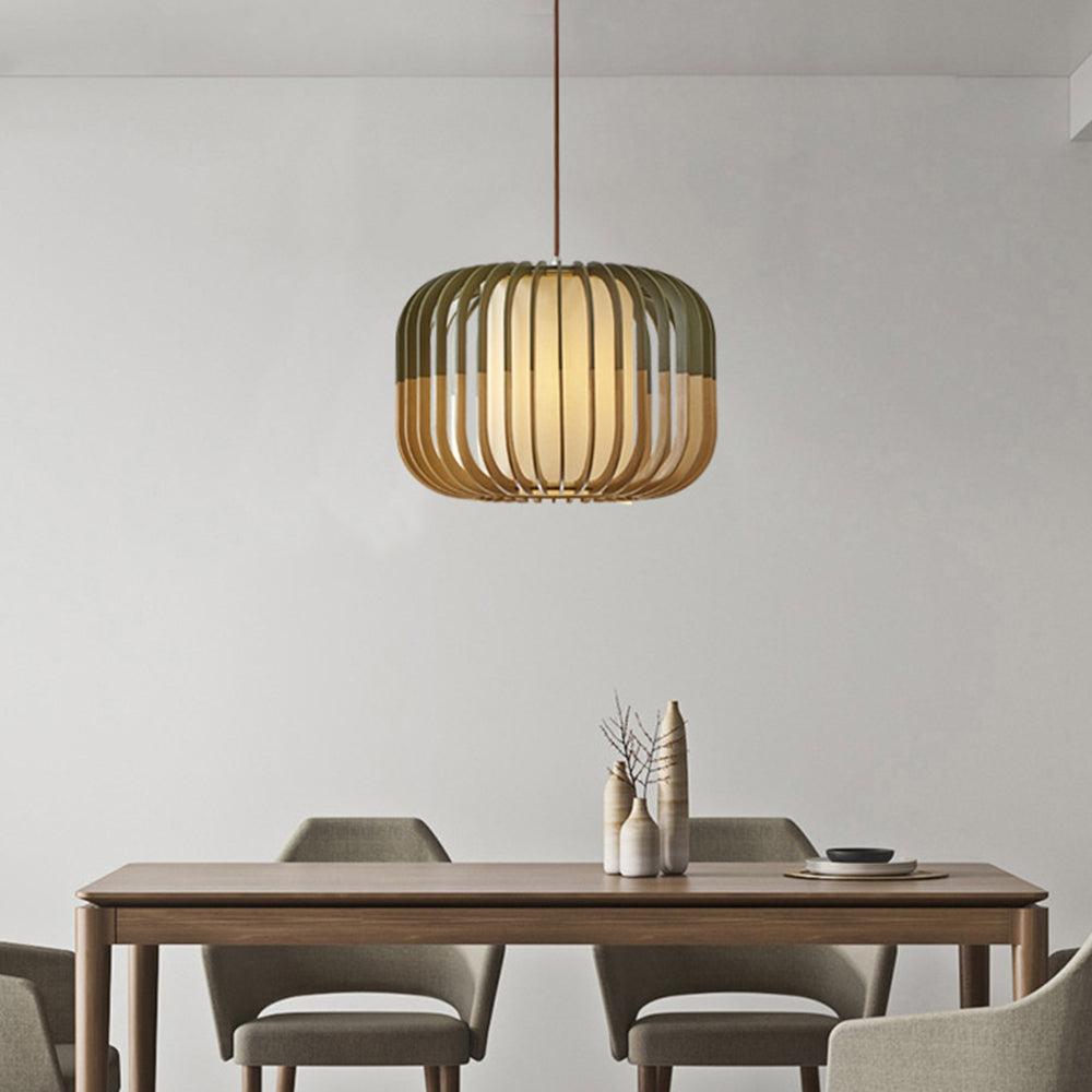 Muto Suspension cylindre Rustique, Bois/Tissu, Vert/Marron, Chamber à Coucher - Neutralighting