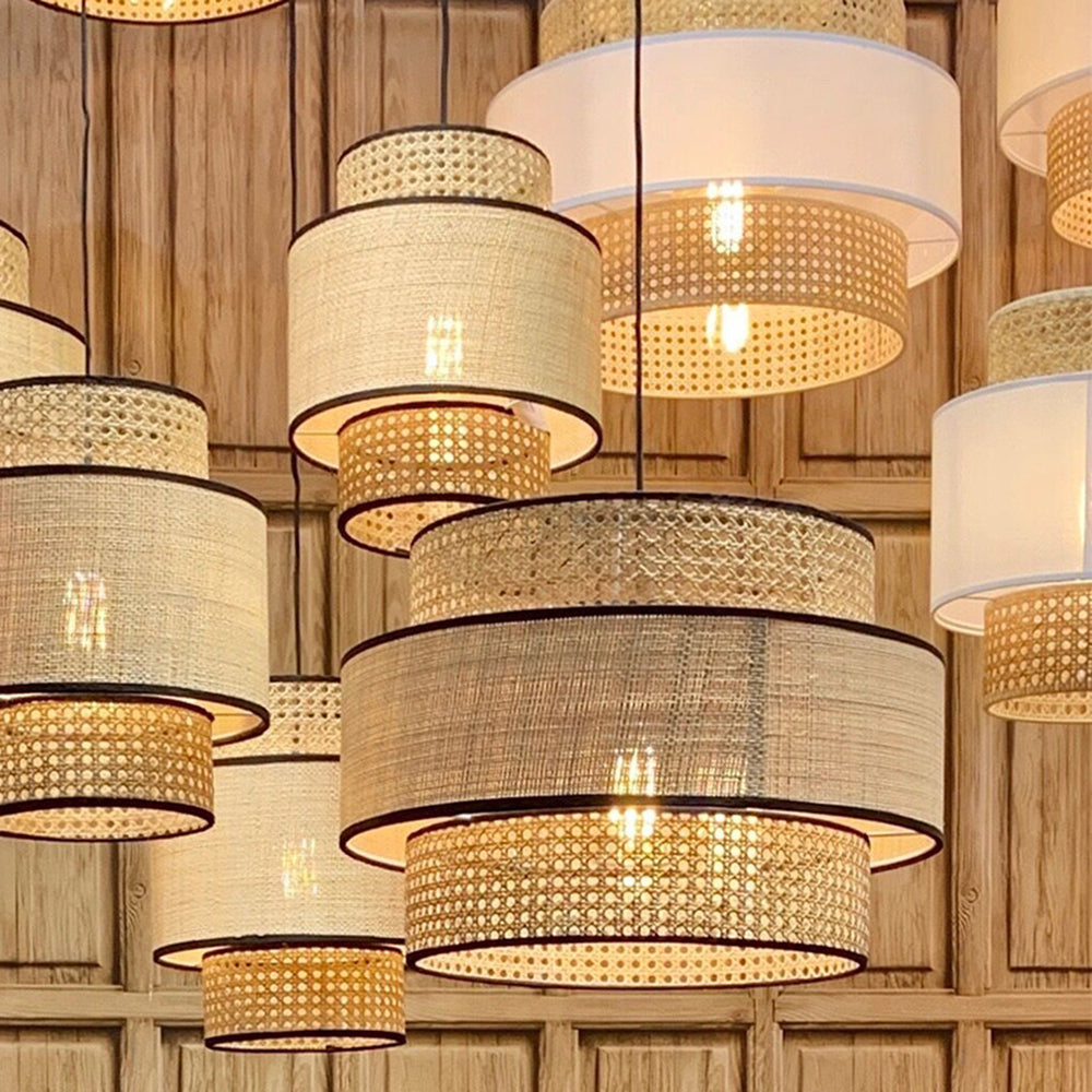 Ritta Suspension Cylindre Naturelle, Metal/Rotin, Bois, Salon - Neutralighting
