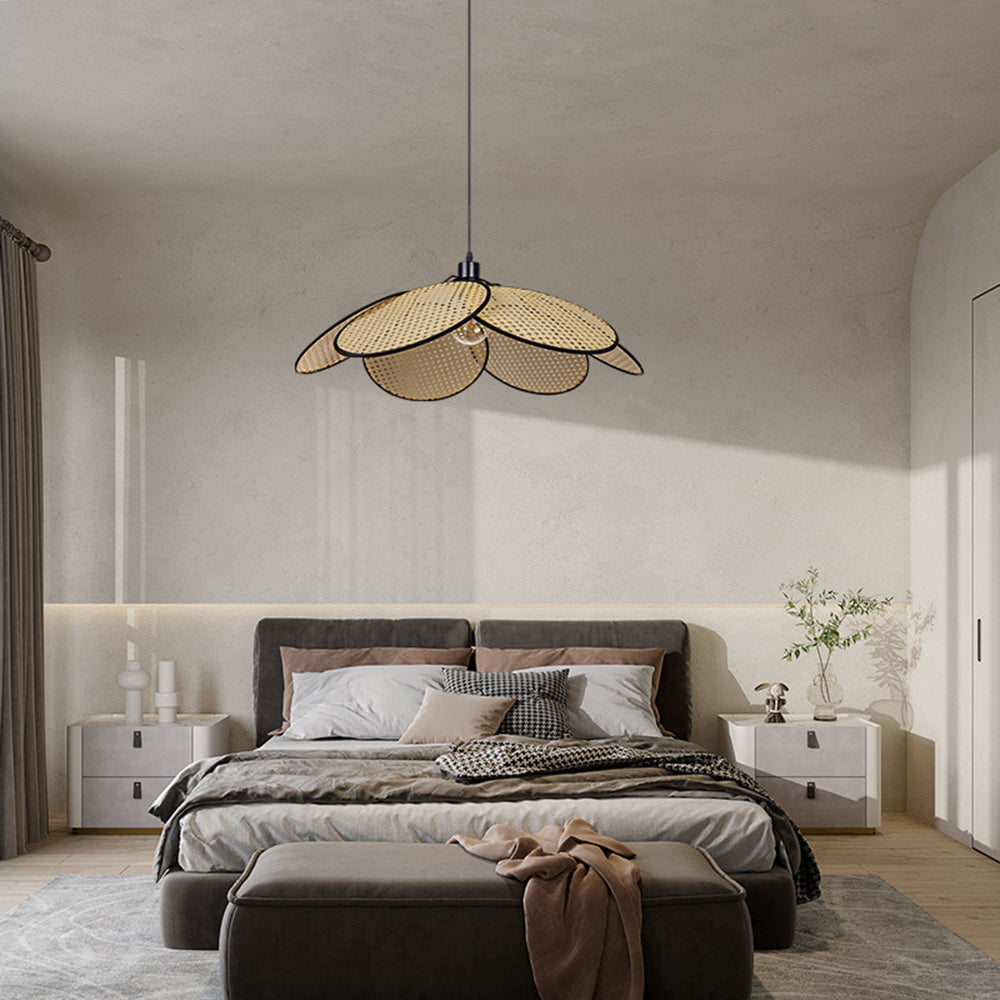 Ritta Suspension Fleur Moderne, Métal/Rotin, Noir/Blanc, Salon - Neutralighting