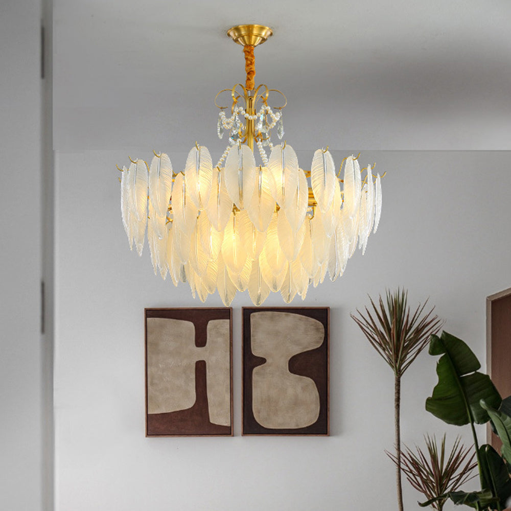Kristy Suspension Plume Moderne, Cuivre/Verre, Doré, Salon - Neutralighting