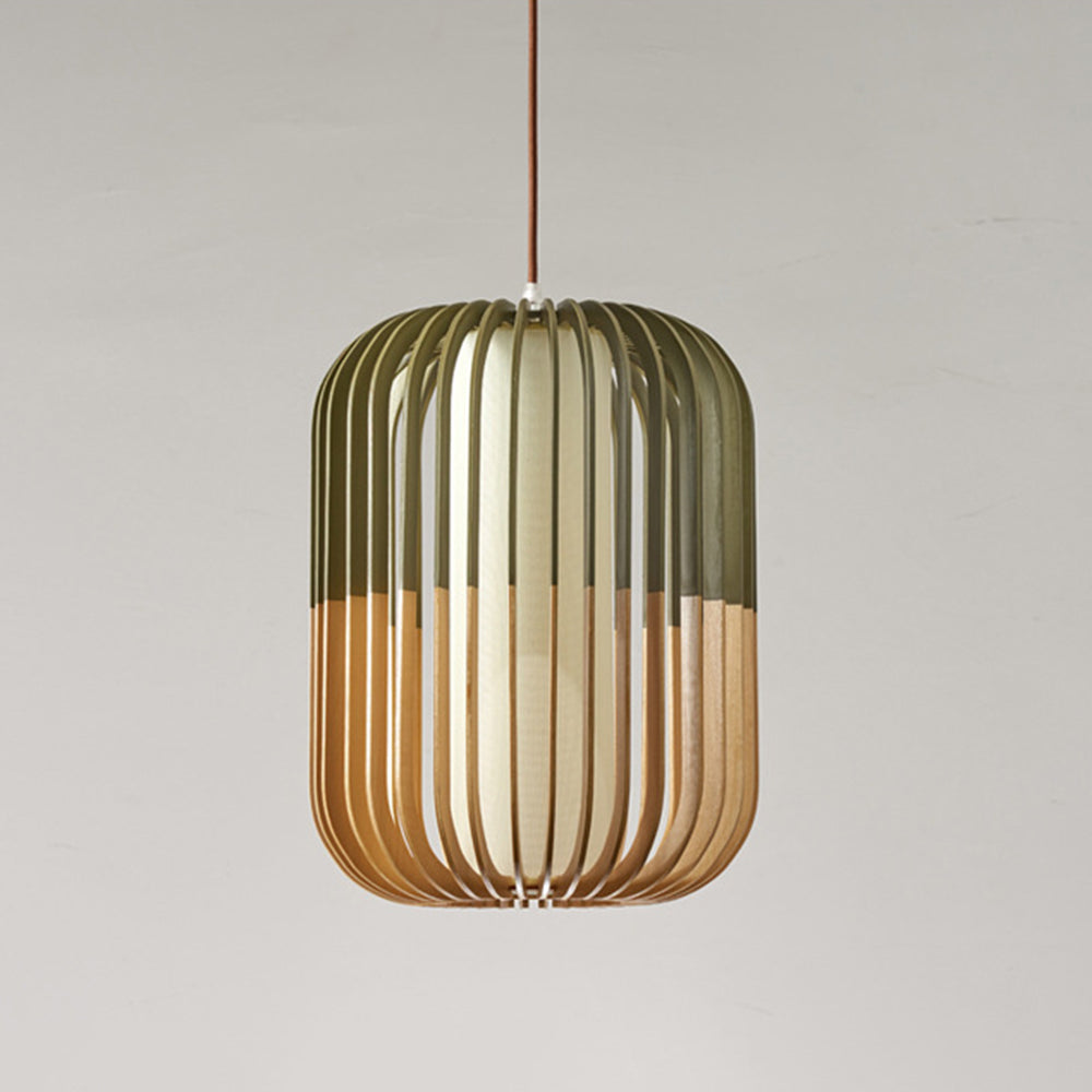 Muto Suspension cylindre Rustique, Bois/Tissu, Vert/Marron, Chamber à Coucher - Neutralighting