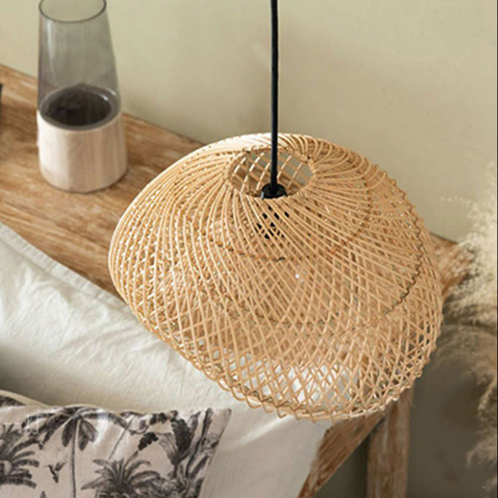 Ritta Suspension Dôme Rustique, Métal/Rotin, Marron, Salon/Café - Neutralighting