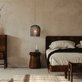 Ritta Suspension Cylindre Moderne, Metal/Rotin, Blanc/Noir, Salon - Neutralighting