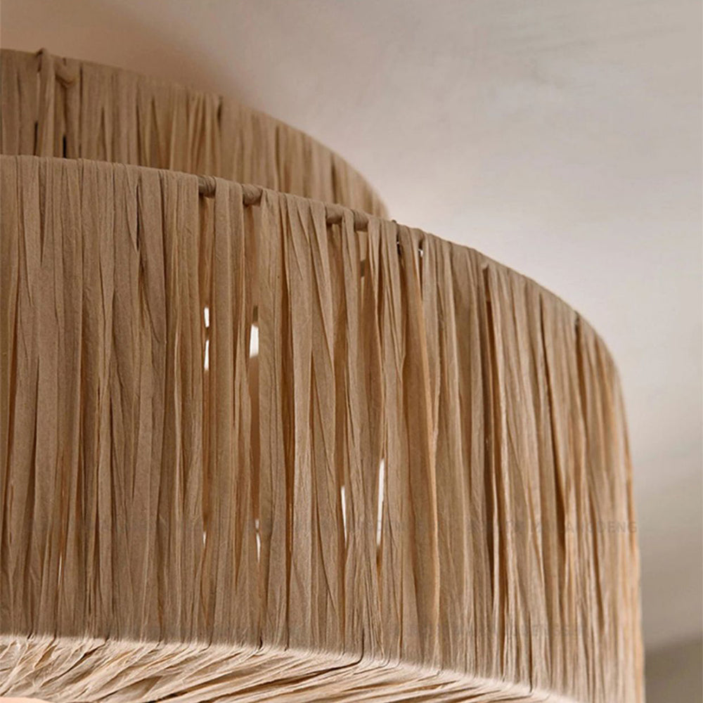Ritta Rattam Suspension Ronde Simple, Métal/Rotin, Marron, Chambre à Coucher/Librairie - Neutralighting