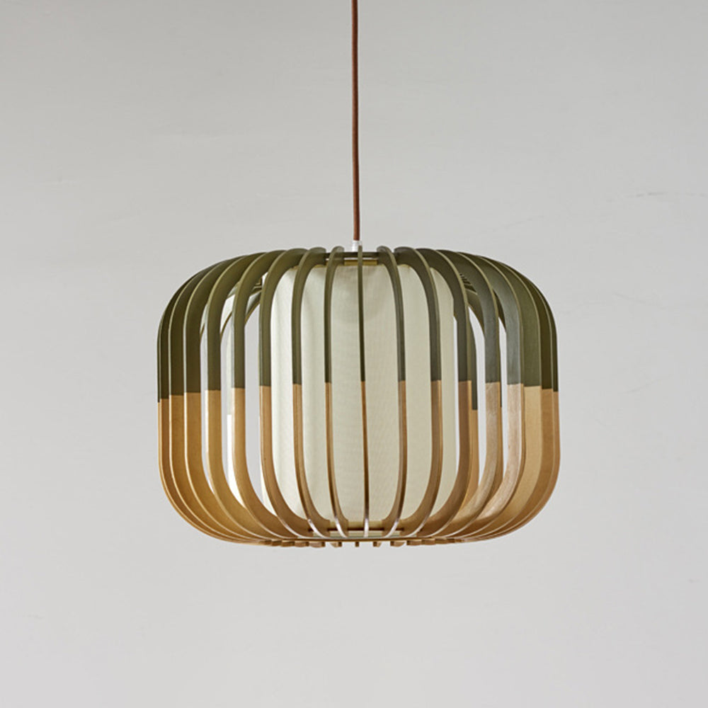 Muto Suspension cylindre Rustique, Bois/Tissu, Vert/Marron, Chamber à Coucher - Neutralighting