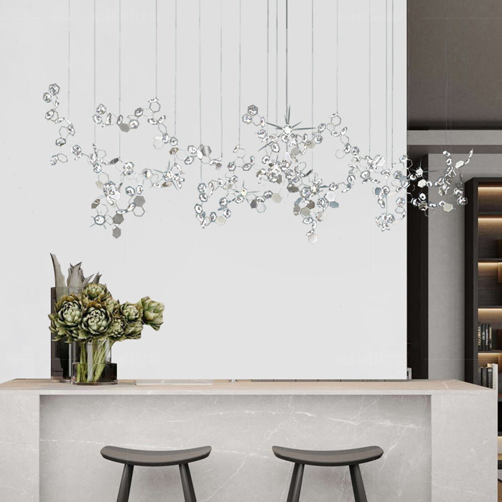 Olivia Supension Irrégulière Moderne, Métal/Cristal, Argent, Salle à Manger - Neutralighting