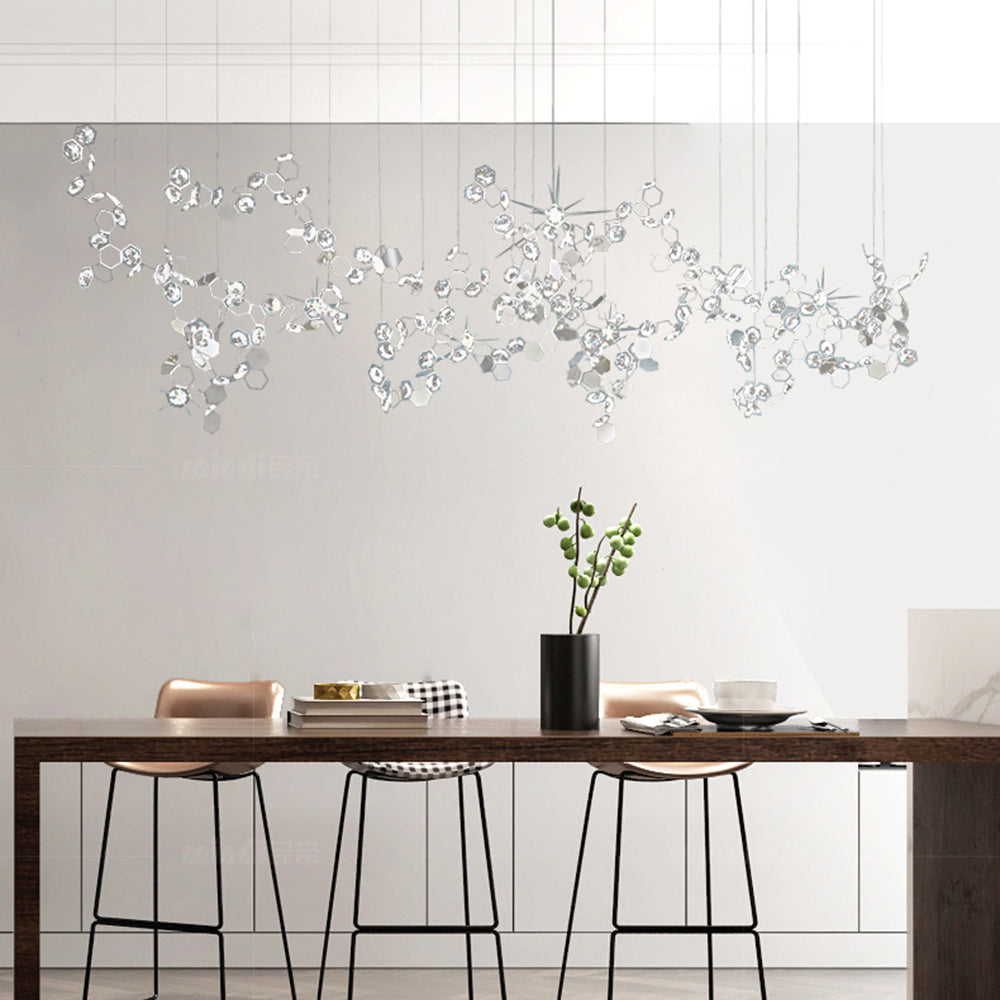 Olivia Supension Irrégulière Moderne, Métal/Cristal, Argent, Salle à Manger - Neutralighting