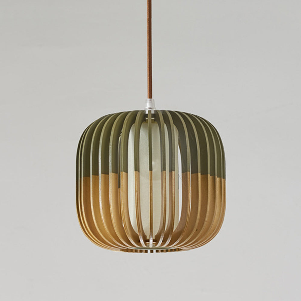 Muto Suspension cylindre Rustique, Bois/Tissu, Vert/Marron, Chamber à Coucher - Neutralighting