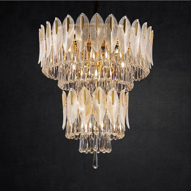 Kristy Lustre Plume Cristal, Métal/Cristal, Doré, Salon - Neutralighting