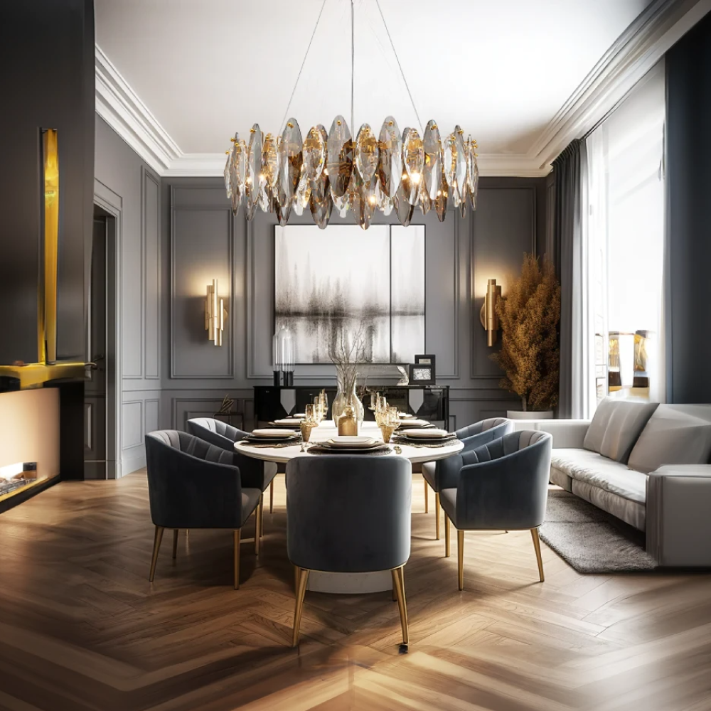 Kristy Design LED Lustre Verre/Métal Cristaux Dorés Salon/Chambre à Coucher - Neutralighting