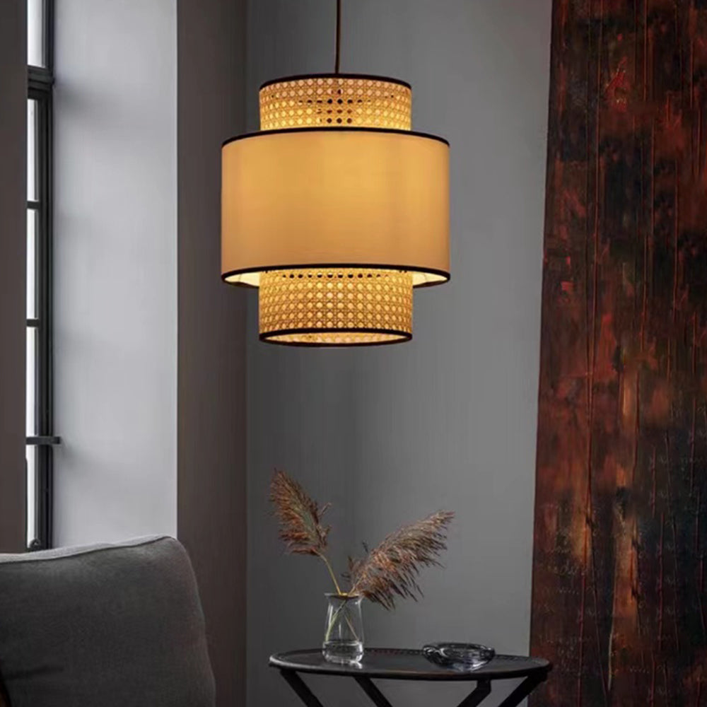 Ritta Suspension Cylindre Retro, Tissu, Beige, Salon - Neutralighting