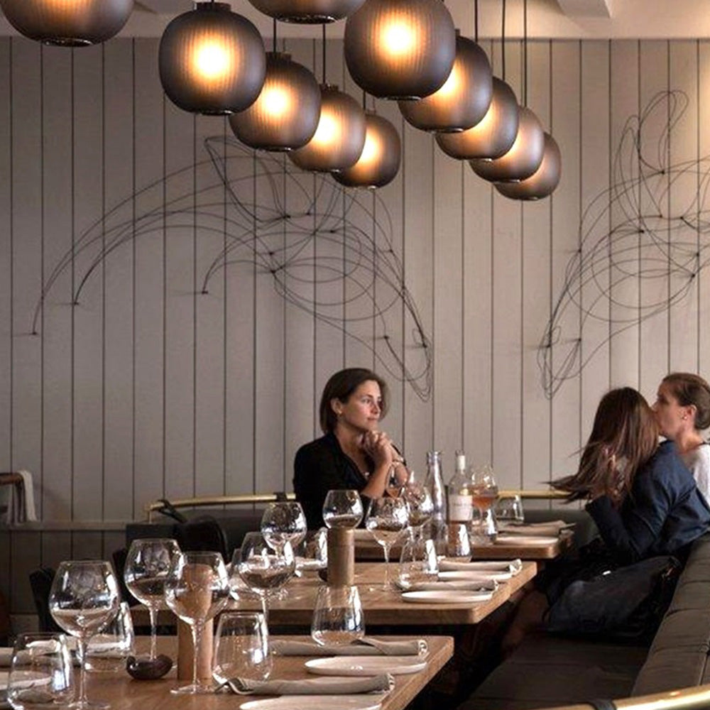 Valentina Design Luminaires Suspensions Globe Moderne Métal/Verre Gris Fumé/Blanc Sablonneux Salon - Neutralighting