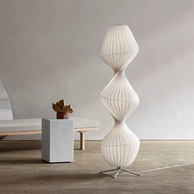 Ritta Lampadaire Plissé Moderne, Métal/Tissu, Blanc, Chambre - Neutralighting
