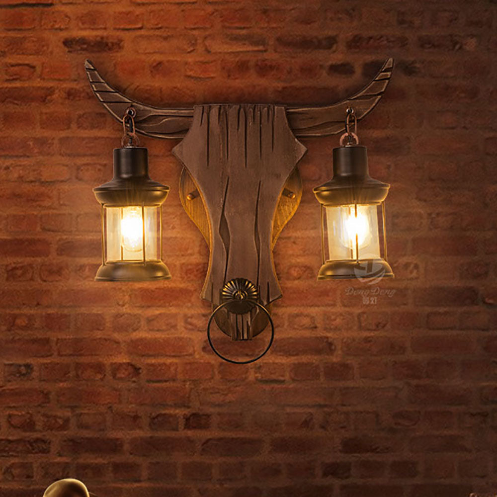 Epoch Applique Murale en Forme de Bulls, 2 Lumières, Bois et Métal - Neutralighting