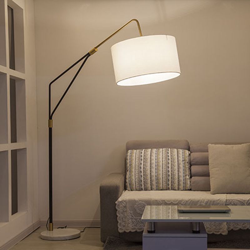 Tiffany Lampadaire Cylindre Moderne Métal/Tissu Blanc Salon/Chambre à Coucher Grande - Neutralighting