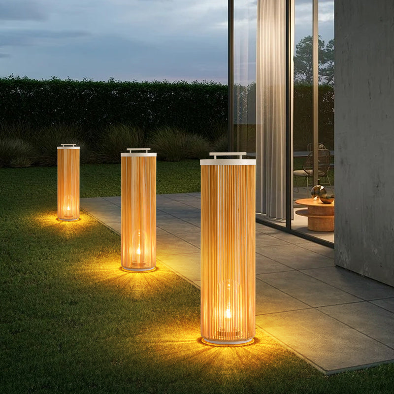 Ritta Lampadaire Cantine Moderne, Métal/Rotin, Bois, Extérieur - Neutralighting