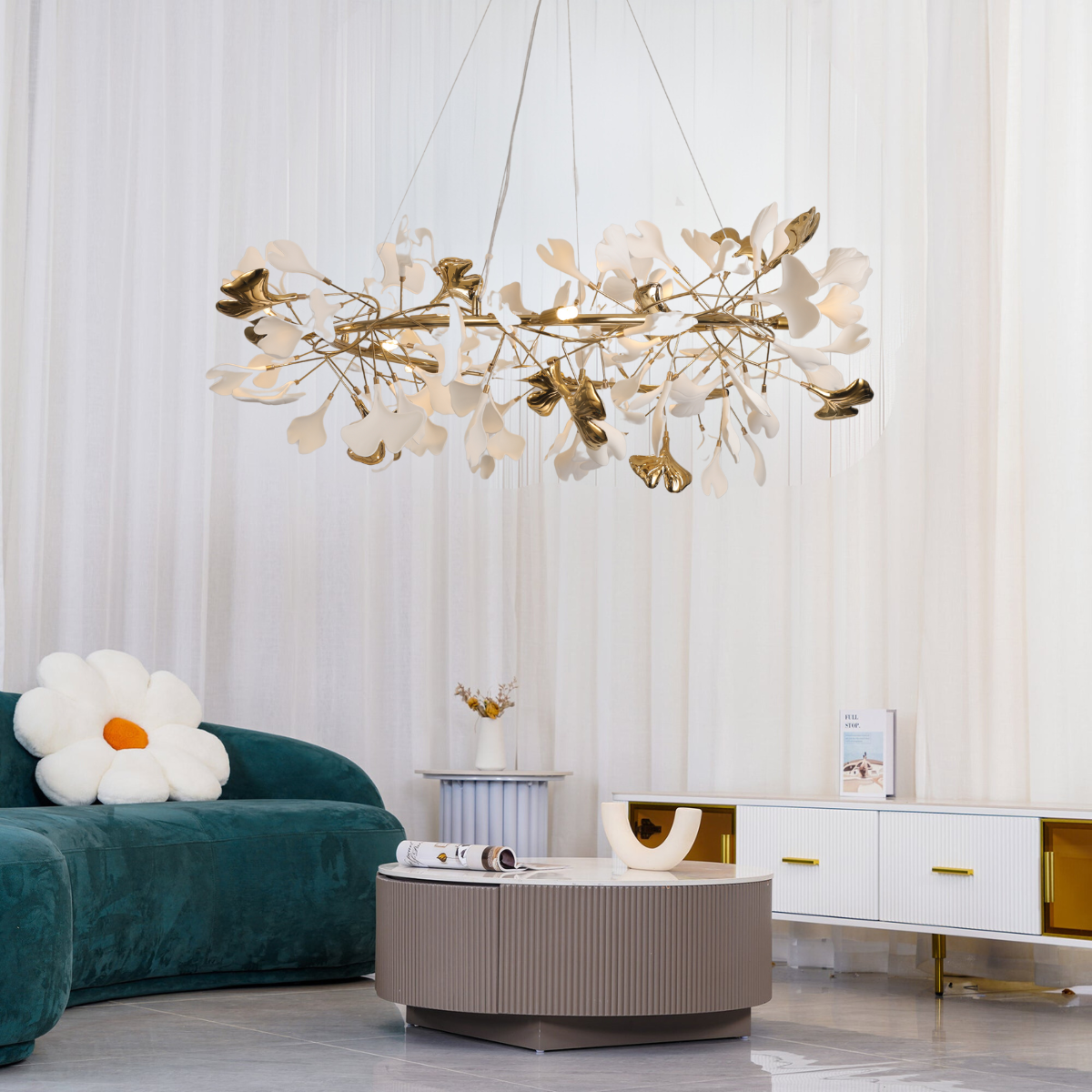 Olivia Suspension de Luxe Moderne à LED, Métal/Céramique, Or, Salon/Salle à Manger - Neutralighting