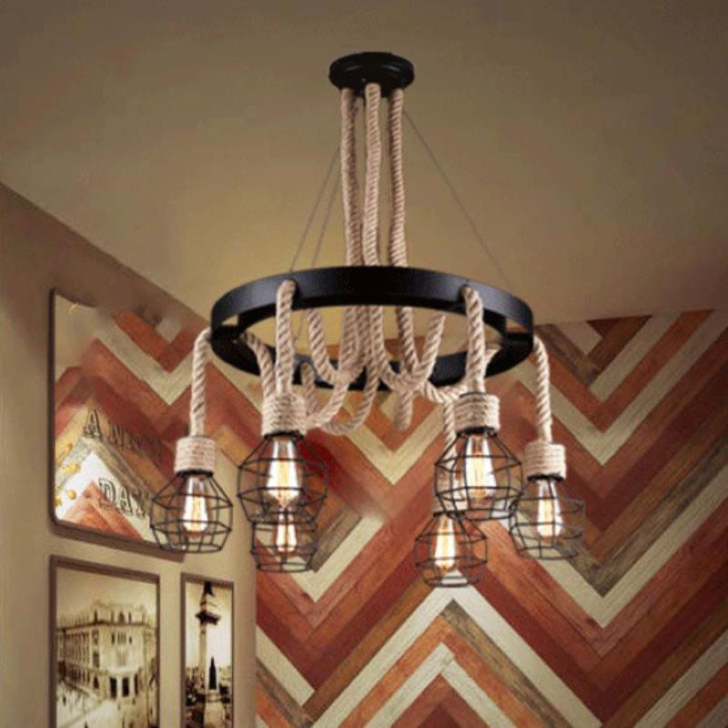 Epoch Industriel LED Lustre Lin Métal/Corde Forgé Chambre À Coucher - Neutralighting